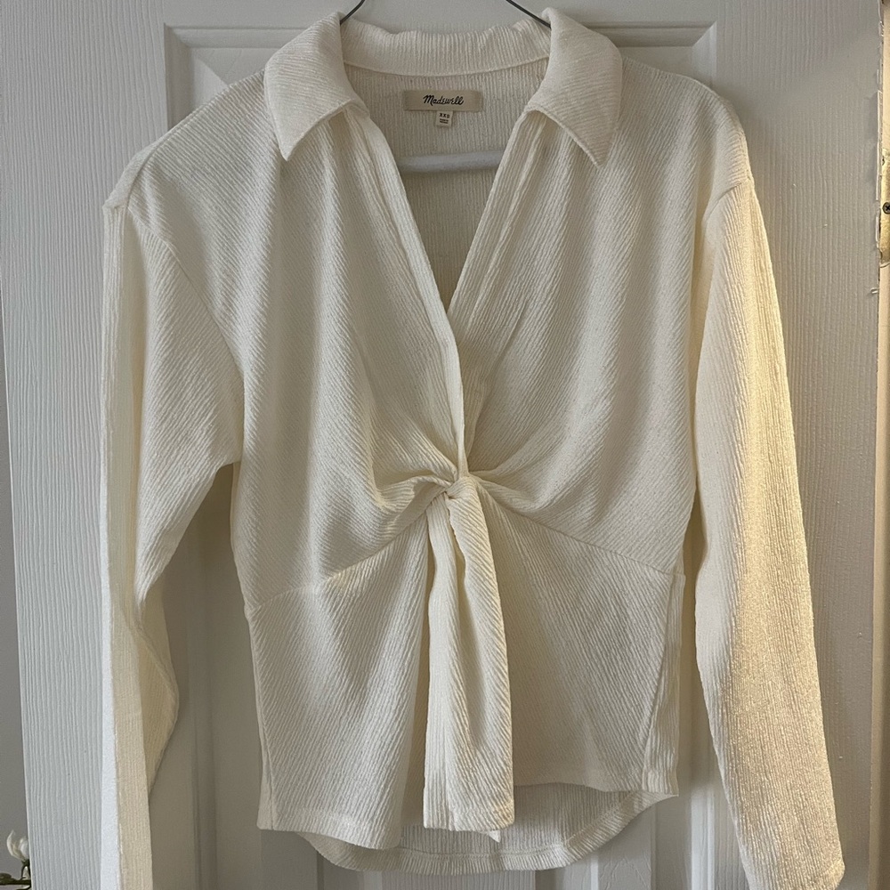Madewell Women's Cream Blouse with Knot Detail